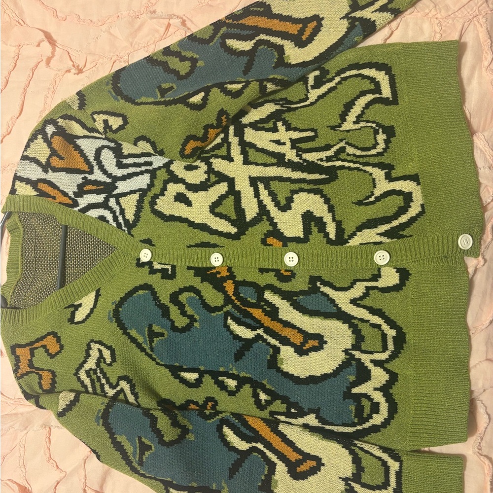 Graphic Knit Cardigan Sweater